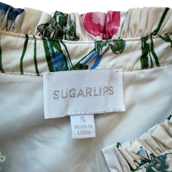 Sugarlips Dress Womens S Ivory Floral Babydoll Mini Ruffle V-Neck Split Spring - Picture 3 of 10